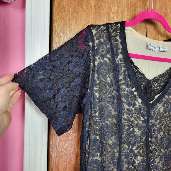 Vintage 90s Navy Lace Overlay Boho Maxi Dress - Picture 5 of 7